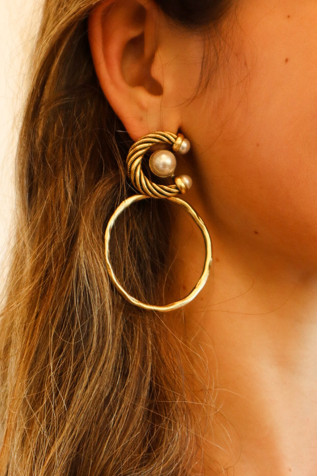 Twisted Pearl Hoop Statement Earrings