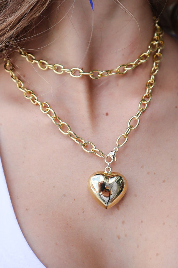 Puffy Heart Gold Necklace