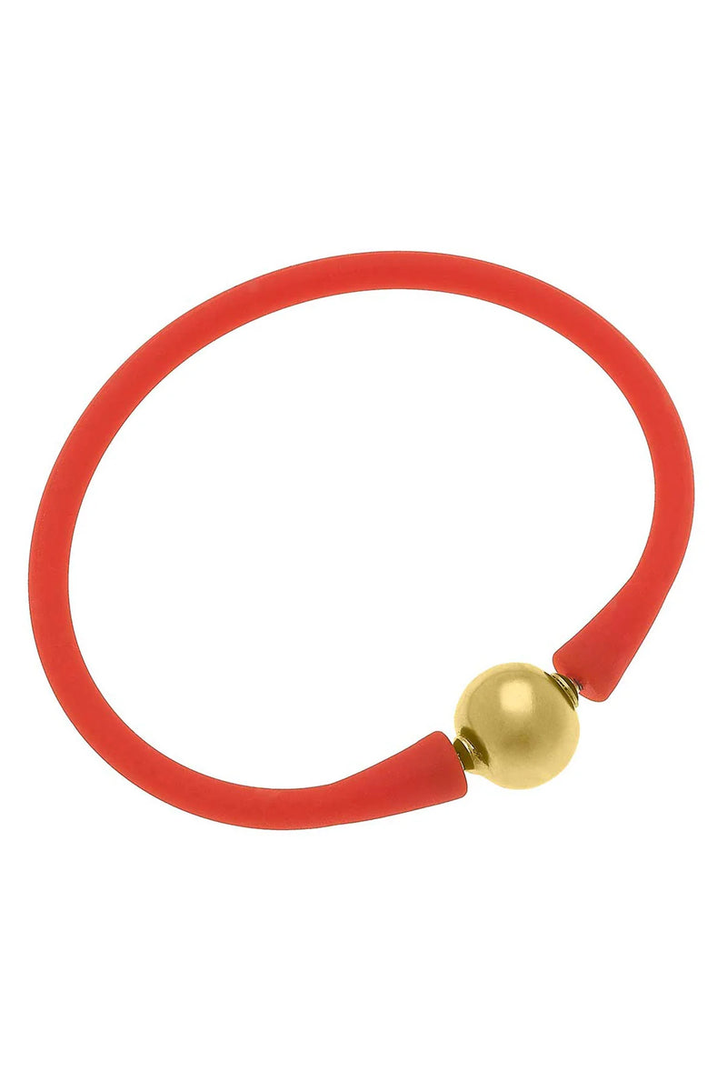 Bali 24K Gold Plated Ball Bead Silicone Bracelet in Orange
