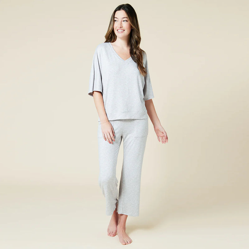 Dream Relaxed V Neck with Capri Lounge Set Softies- Grey