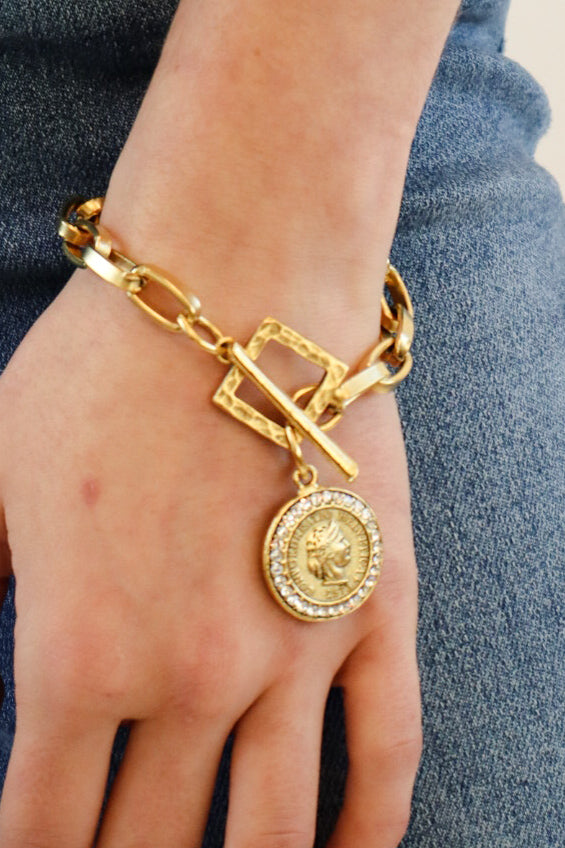 Crystal Medallion Toggle Bracelet