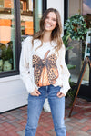 Pumpkin Cheetah Bow Graphic LS Tee