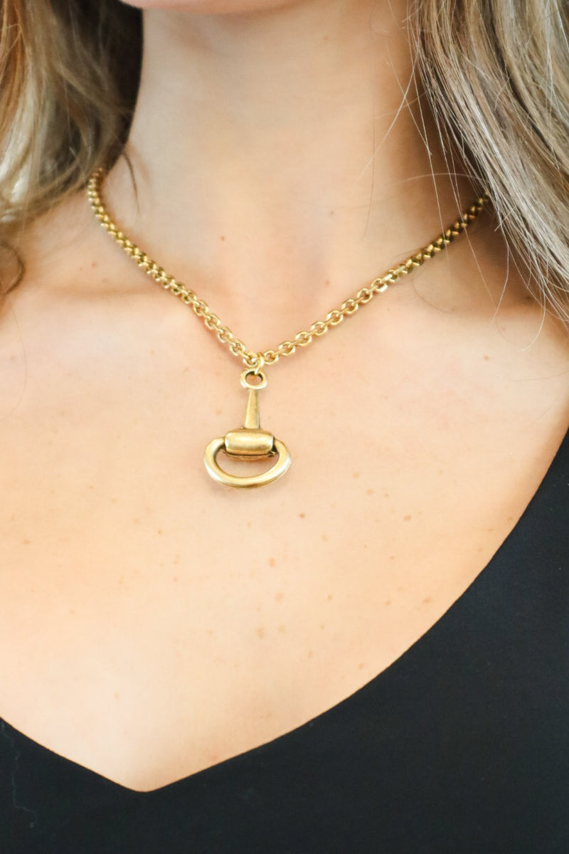 Equestrian Gold Stirrup Pendant Necklace