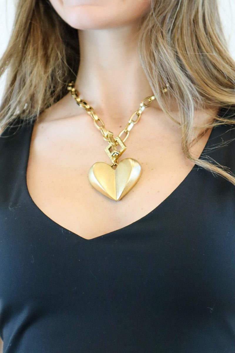 Bold Heart Lock Pendant Necklace