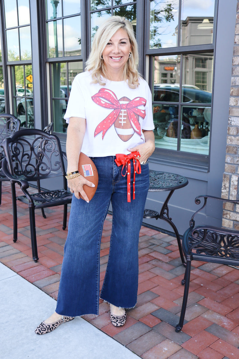 Football Bow Graphic Crop Top