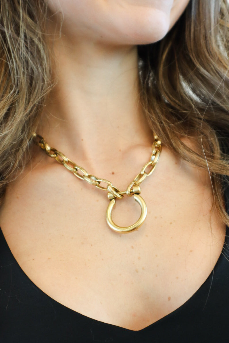 Gold Ring Statement Chain Necklace