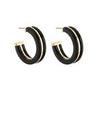 Gold-accented hoop earrings featuring a vibrant enamel finish in ivory, red, navy, and black, designed for a bold and modern statement