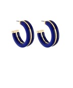 Gold-accented hoop earrings featuring a vibrant enamel finish in ivory, red, navy, and black, designed for a bold and modern statement