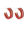 Gold-accented hoop earrings featuring a vibrant enamel finish in ivory, red, navy, and black, designed for a bold and modern statement