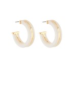 Gold-accented hoop earrings featuring a vibrant enamel finish in ivory, red, navy, and black, designed for a bold and modern statement