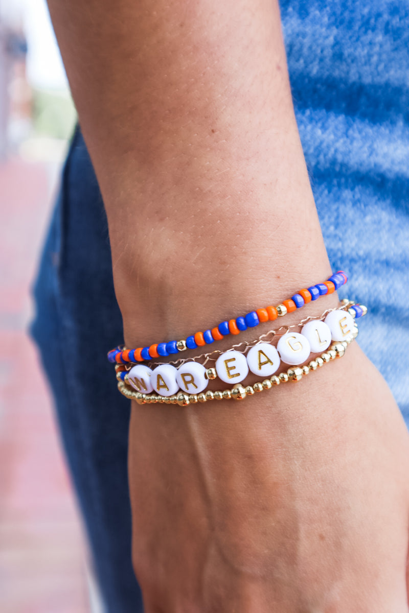 14K gold-filled Collegiate Spirit Stack Bracelet featuring gold beads War Eagles Auburn