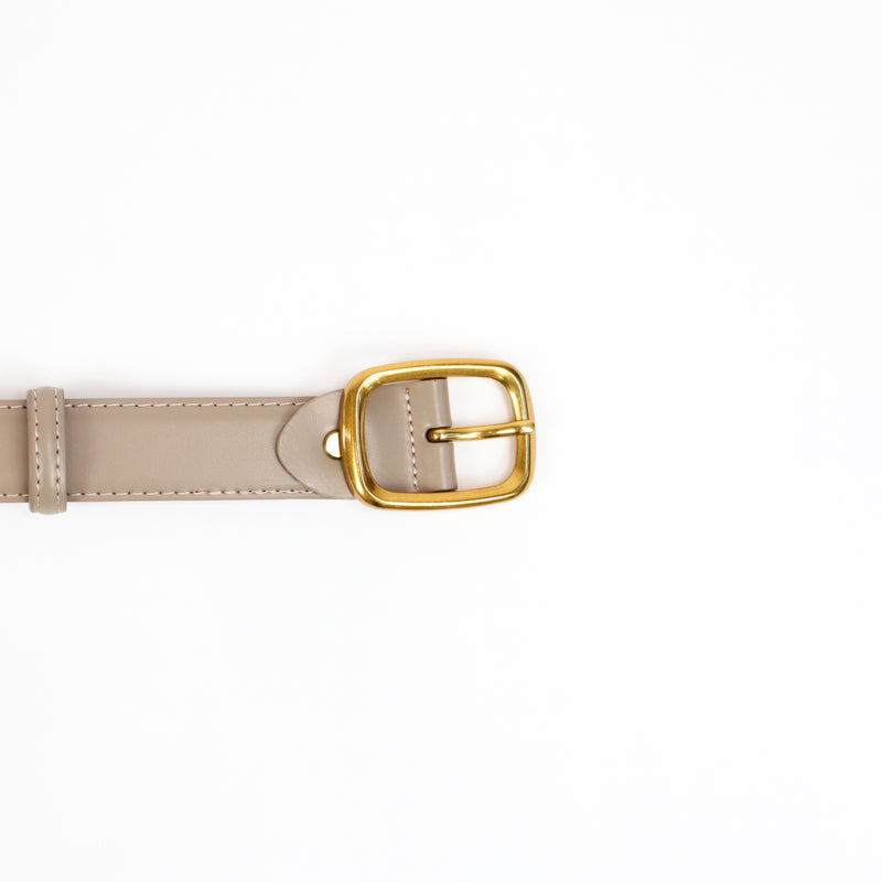 leather belt with a gold square buckle, perfect for casual and dressy outfits. Durable, stylish, and adjustable for a custom fit.