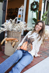 Pumpkin Cheetah Bow Graphic LS Tee