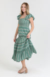  sage green tiered midi dress with flutter sleeves