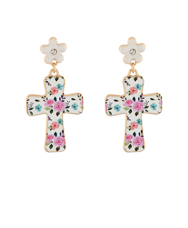 Floral Cross Earrings