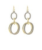 Gold and silver interlocking link drop earrings with a twisted rope detail