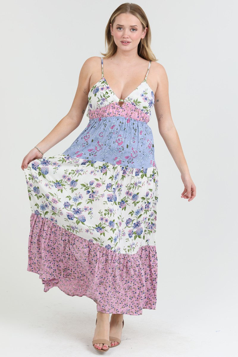 Meadow Bliss Maxi dress, featuring a tie-back and delicate floral prints