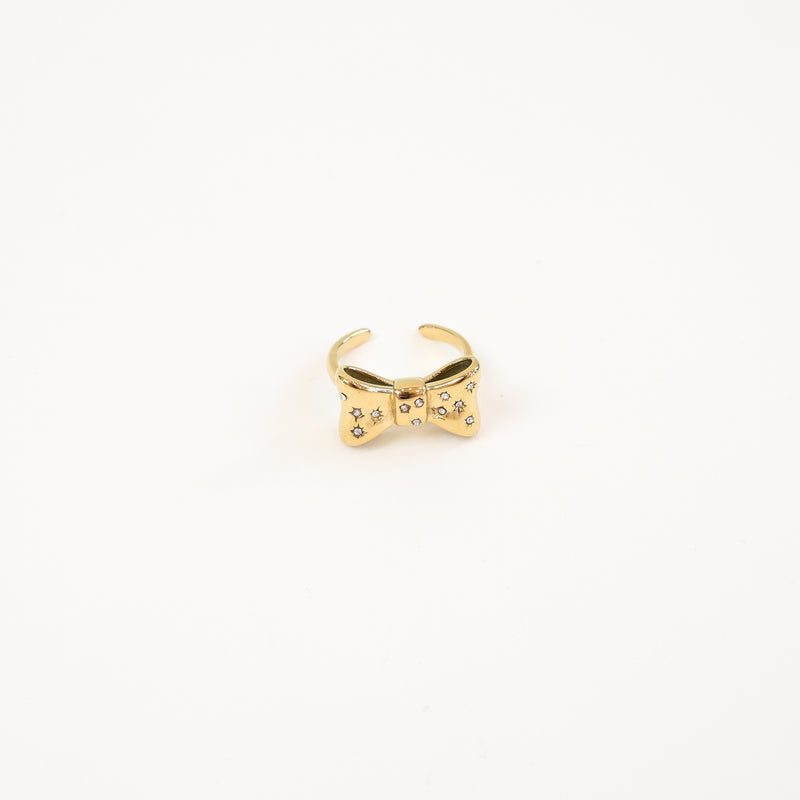 Elegant Pavé Bow Ring with gold-plated finish and sparkling cubic zirconia accents, featuring a delicate and feminine bow design, perfect for any occasion