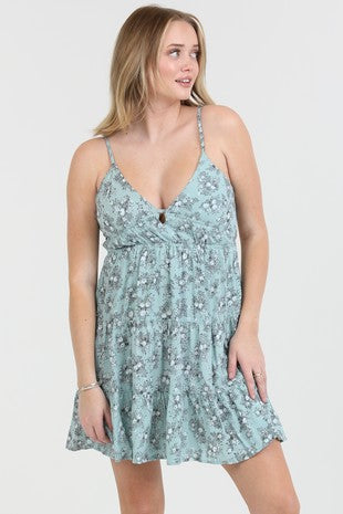  sage green floral babydoll dress with adjustable straps.