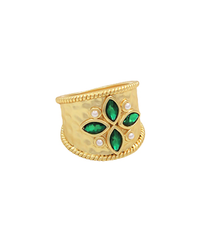 Marquise Hammered Ring - Emerald