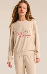 Cassie Wine Wonderland Long Sleeve Top - Light Oatmeal Heather