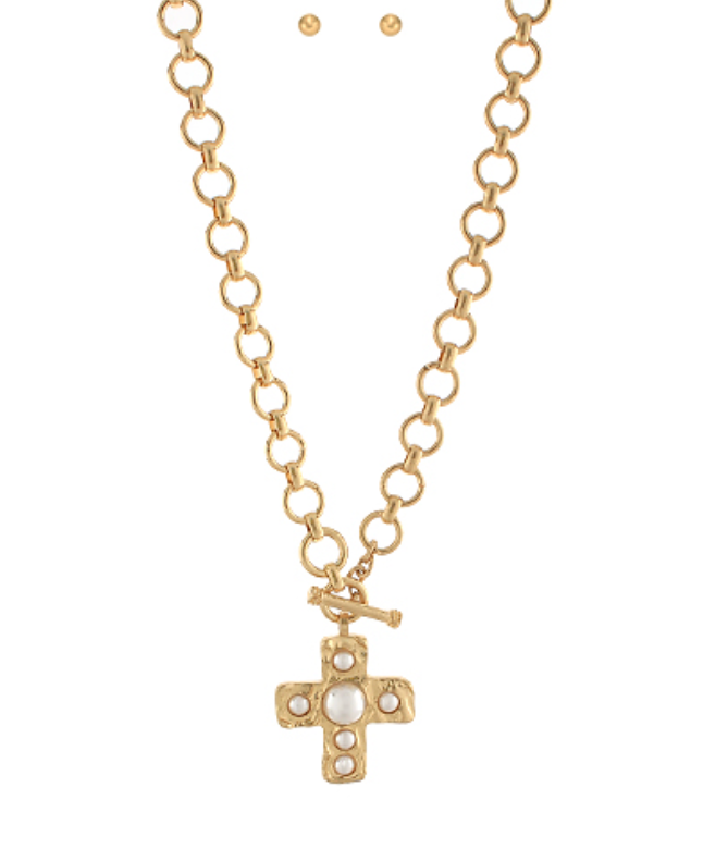 Pearl Cross & Chain Necklace