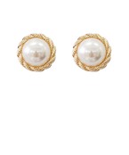 Classic pearl stud earrings with a gold rope border