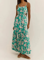 Dewi Pacific Floral Maxi Dress - Bermuda Green