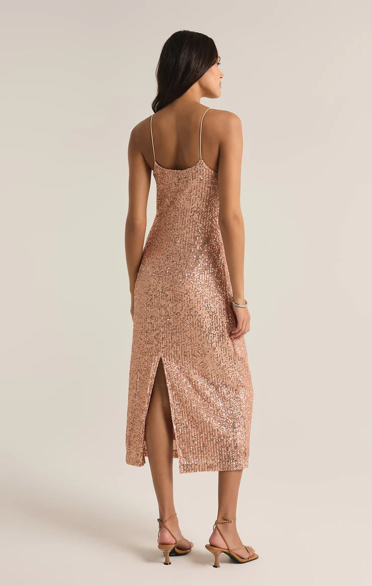 Paulina Sequin Midi Dress - Rose Gold