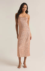 Paulina Sequin Midi Dress - Rose Gold