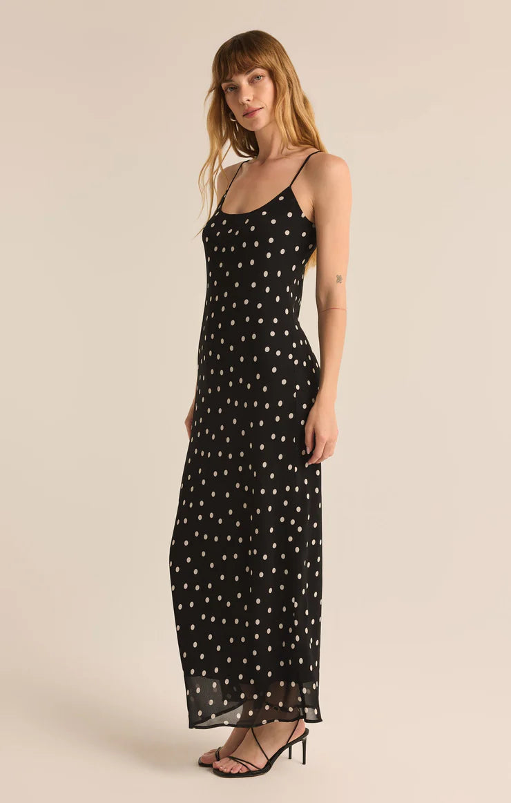 Cecily Polka Dot Slip Maxi Dress - Black