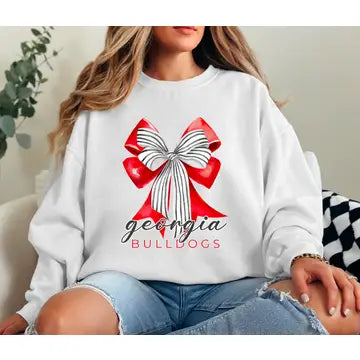 Preppy Georgia Bulldogs Coquette Bow Sweatshirt Football